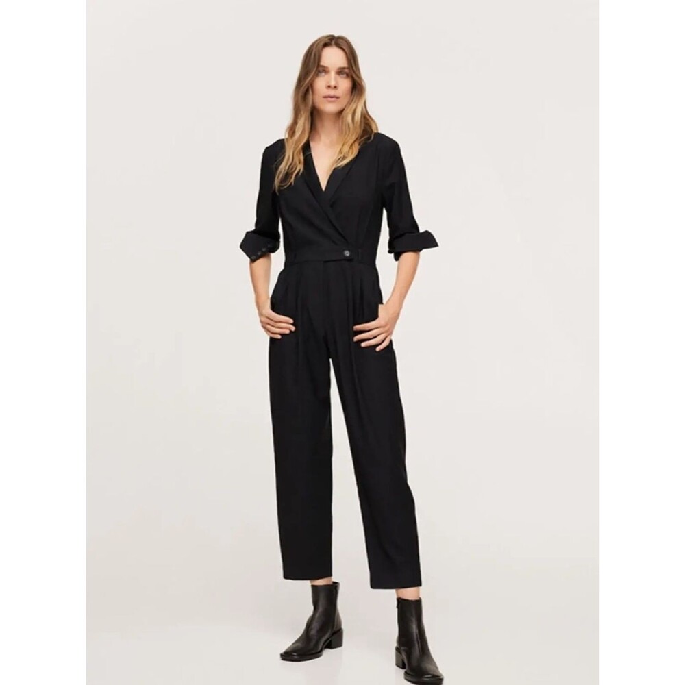 Mango Black Wrap-Front Tailored Jumpsuit Medium